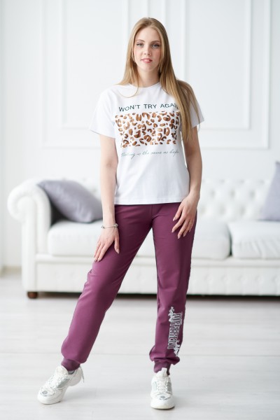 Брюки женские с печатью-2 манжет слива