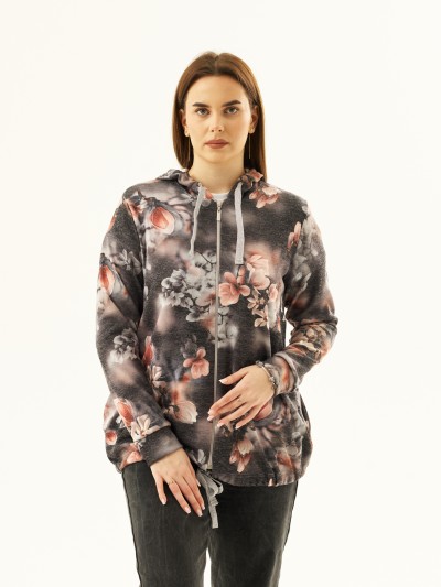 Толстовка женская Мираж ПАН антрацит/цветы