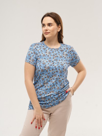 Футболка женская Планка голубой/соцветие