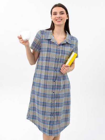 Халат Анна синий/клетка