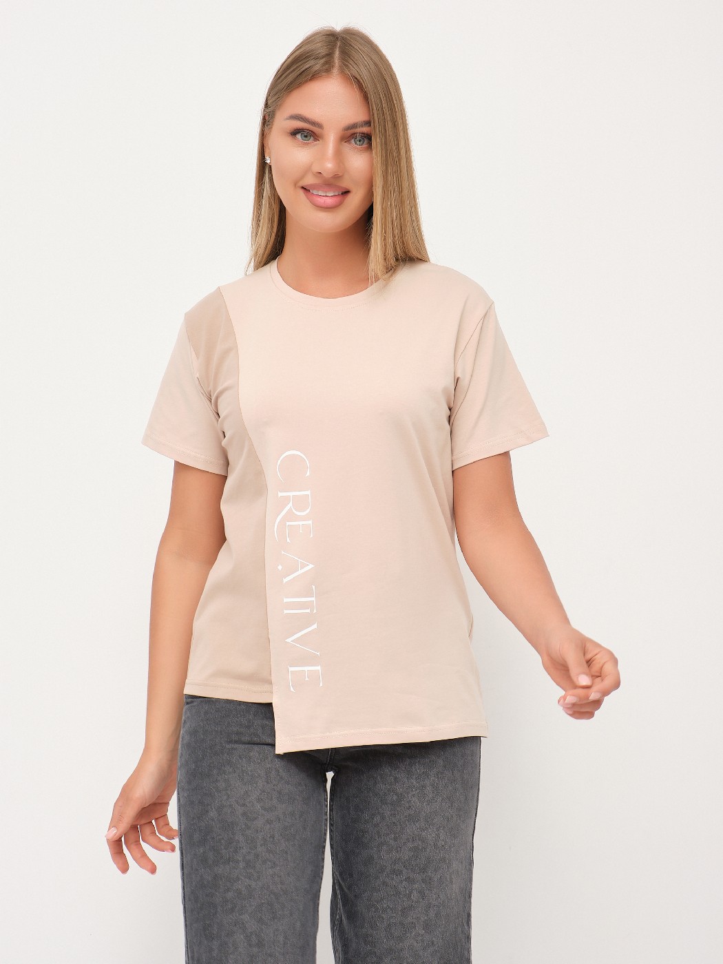 Футболка женская Креатив бежевый/таба