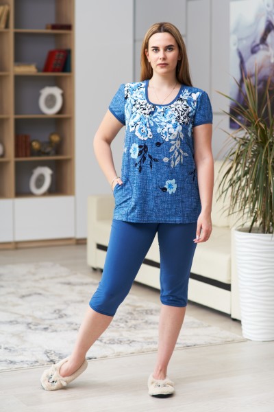 Костюм домашний Наташа индиго/цветы