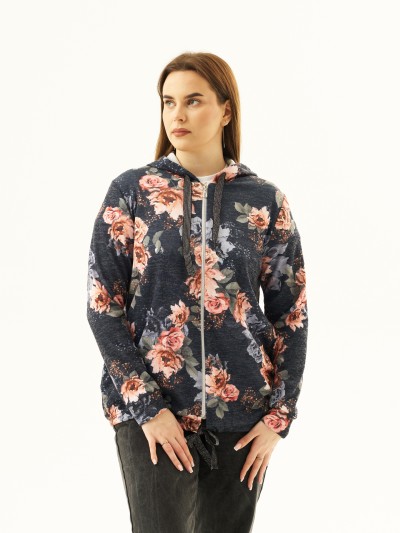 Толстовка женская Мираж ПАН т.синий/цветы