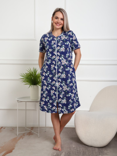 Халат Лотос набивка синий/сакура