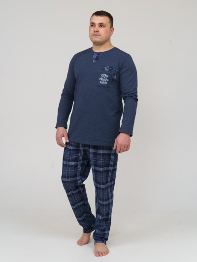 Пижама мужская Олимп дл.рукав индиго/клетка