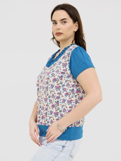 Футболка Фаина с кокеткой бирюза