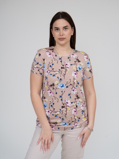 Футболка Карнавал вискоза беж/цветы