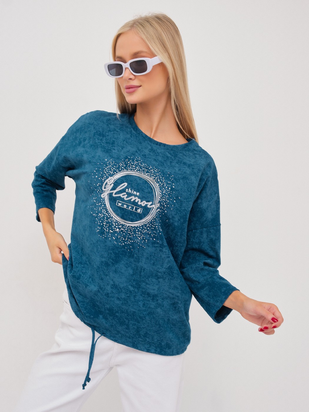 Лонгслив жен. Гламур варенка петроль