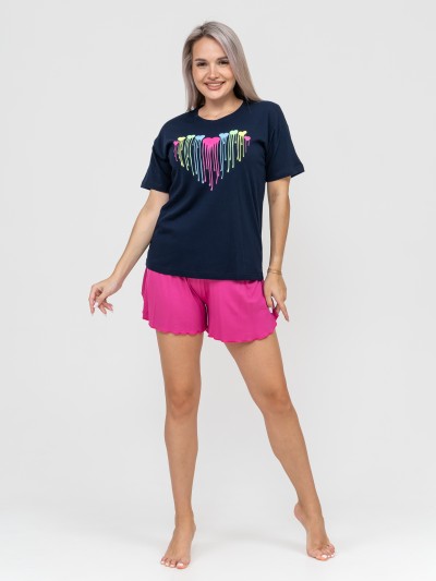 Пижама Сердечки вискоза синий