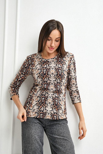 Лонгслив Флирт коричневый/питон