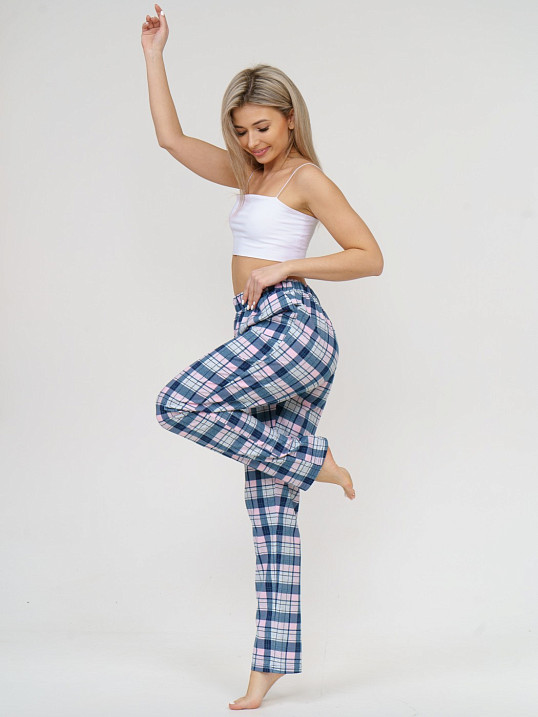 Брюки Силуэт сине-розовый/клетка