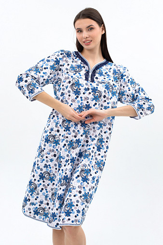 Ночная сорочка Камелия набивная белый/василек