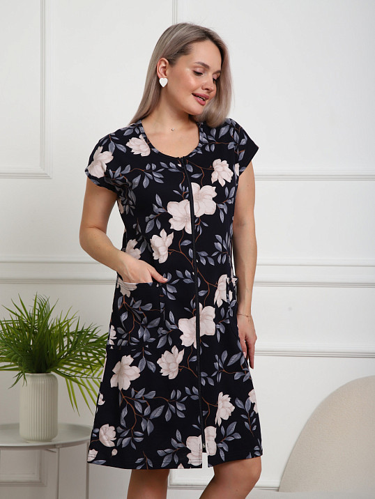 Халат Кира белый/цветы