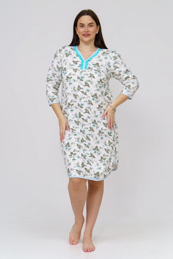 Ночная сорочка Камелия набивная белый/бирюза