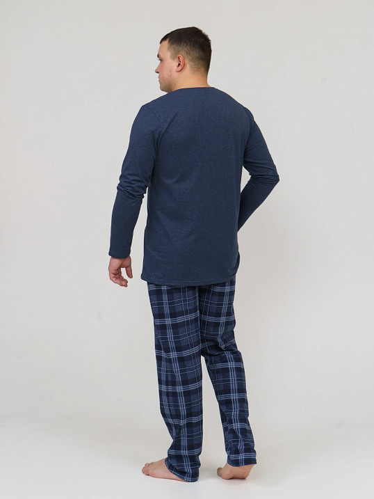 Пижама мужская Олимп дл.рукав индиго/клетка