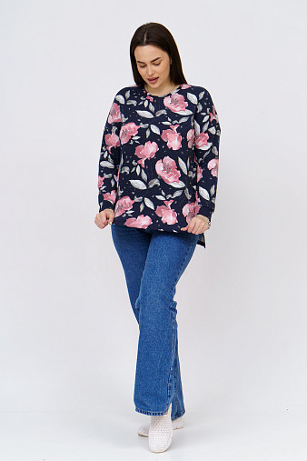 Джемпер Ворожея ангора т-синий-цветы