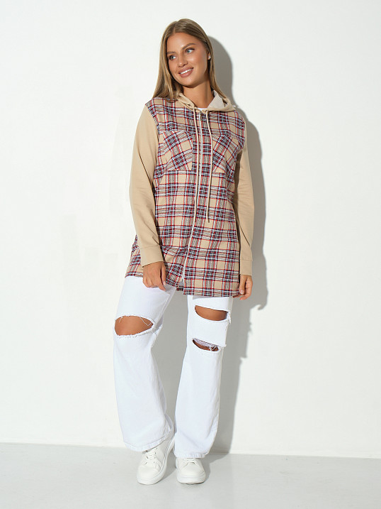 Рубашка жен. Гармония бежевый/клетка