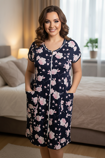 Халат Кира синий/розы