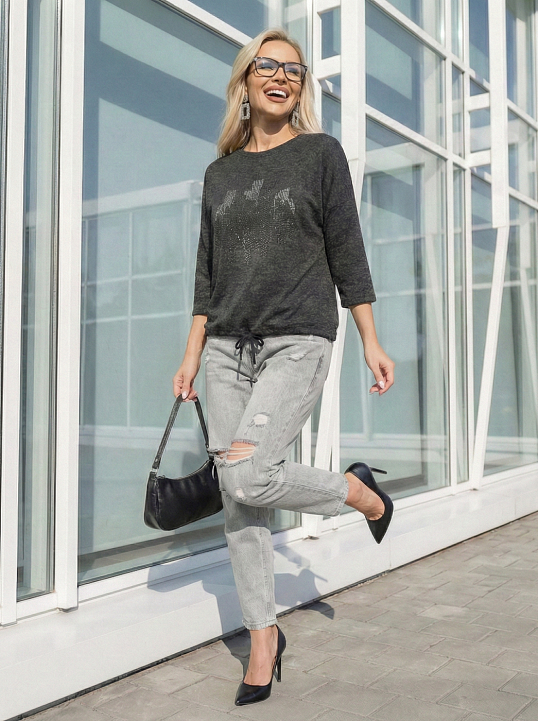 Джемпер женский Мегаполис 3/4 рукав т.серый