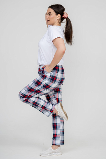 Брюки Силуэт бело-красный/клетка
