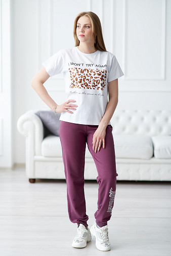 Брюки женские с печатью-2 манжет слива