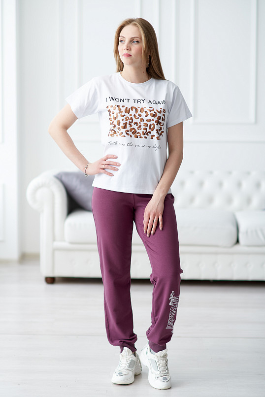 Брюки женские с печатью-2 манжет слива