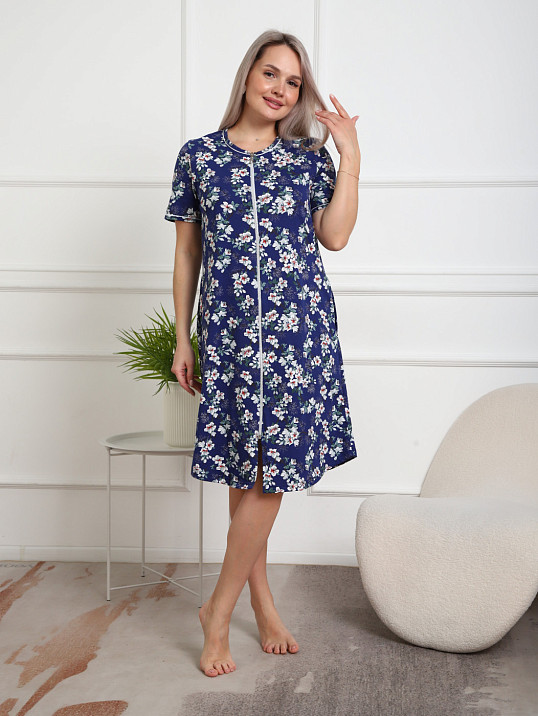 Халат Лотос набивка синий/сакура