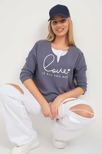 Свитшот женский Шрифт т.серый