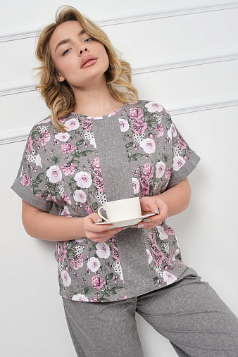 Костюм Моника серый/цветы
