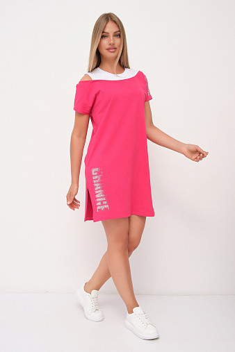 Платье женское Мирэль со стразами фуксия