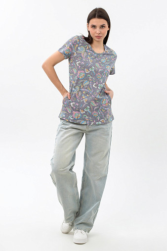 Футболка женская с карманами серый/узор