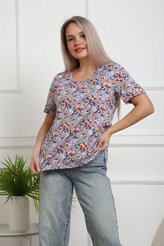 Футболка женская Незабудка серый/цветы