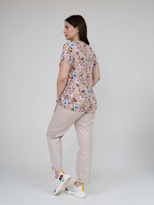 Футболка Карнавал вискоза беж/цветы