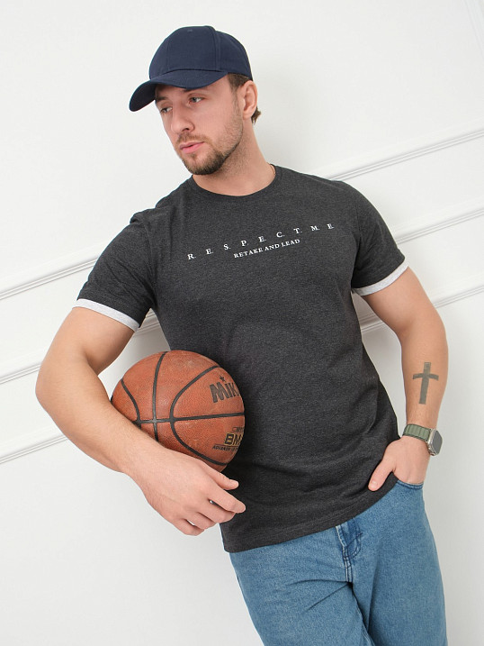 Футболка мужская Респект антрацит/меланж
