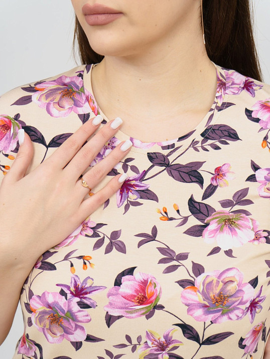 Футболка Карнавал вискоза лимонный/цветы