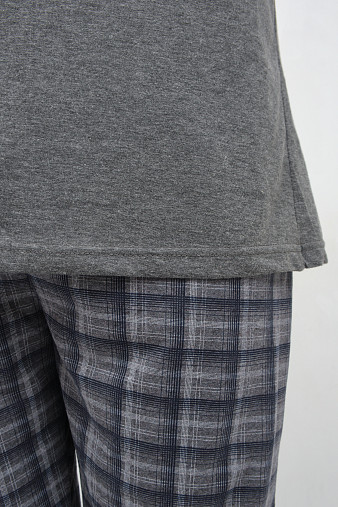 Пижама мужская Олимп дл.рукав серо-синий/клетка