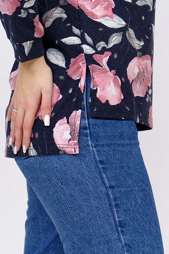 Джемпер Ворожея ангора т-синий-цветы