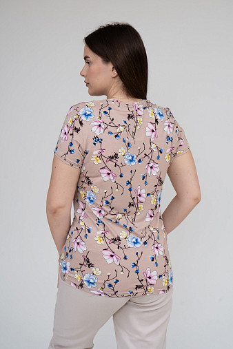 Футболка Карнавал вискоза беж/цветы