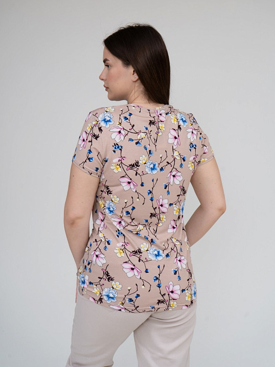 Футболка Карнавал вискоза беж/цветы