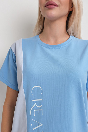 Футболка женская Креатив голубой/св.голубой