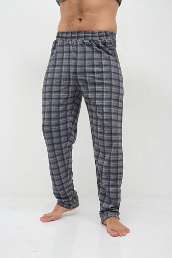 Пижама мужская Олимп кор.рукав серо-синий/клетка