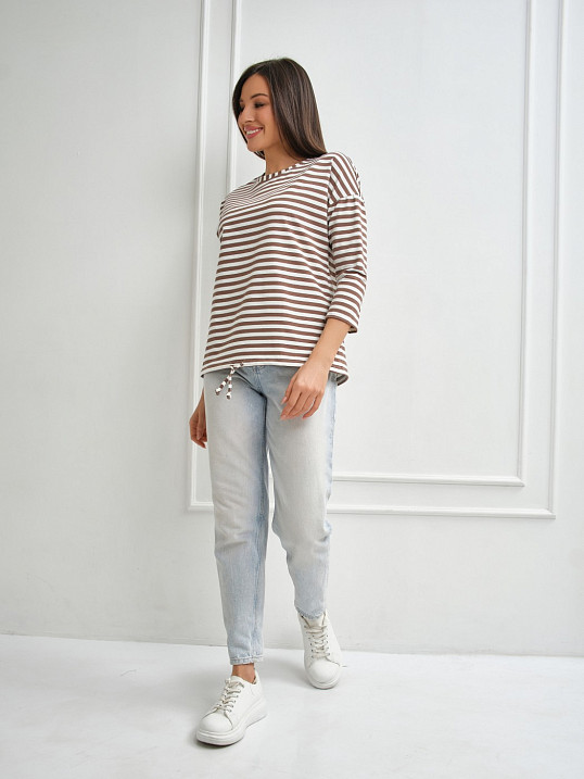 Лонгслив Николь какао/полоса