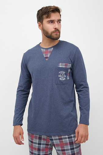 Пижама мужская Олимп дл.рукав бордо/клетка