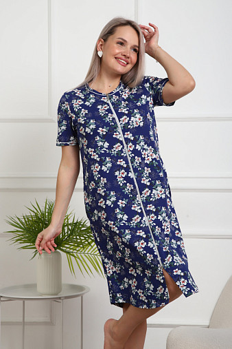 Халат Лотос набивка синий/сакура