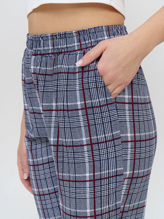 Брюки Силуэт бордо/клетка