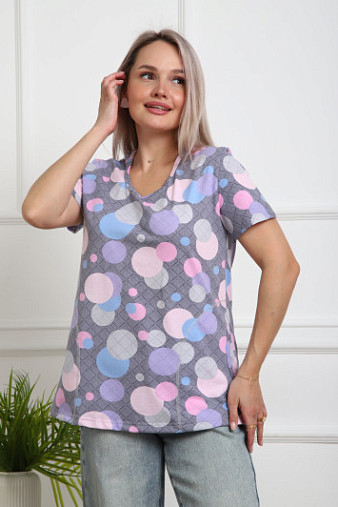 Футболка женская с карманами серый/круги