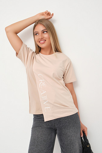 Футболка женская Креатив бежевый/таба