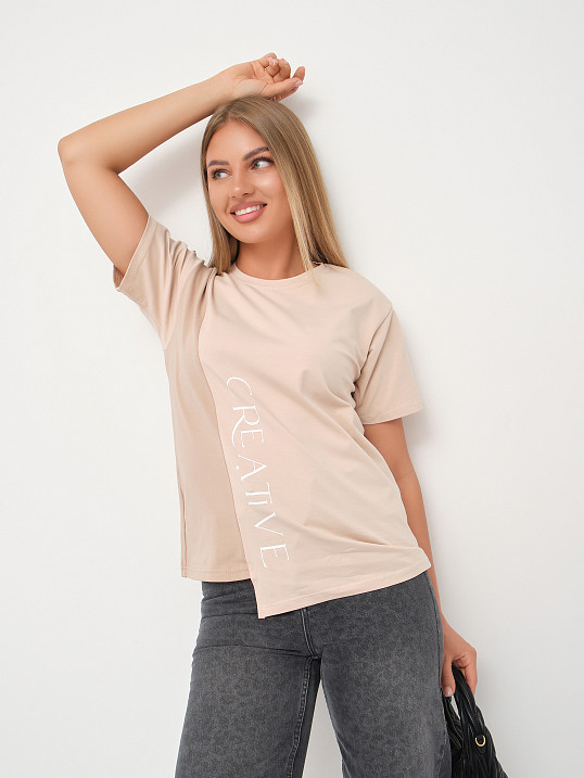 Футболка женская Креатив бежевый/таба