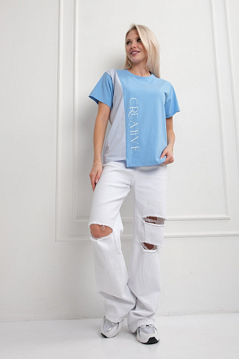 Футболка женская Креатив голубой/св.голубой