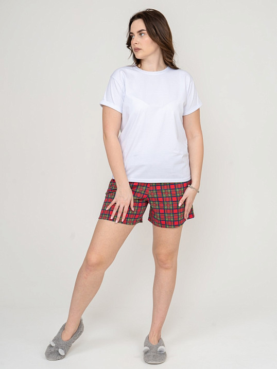 Шорты женские Дачник красный/клетка